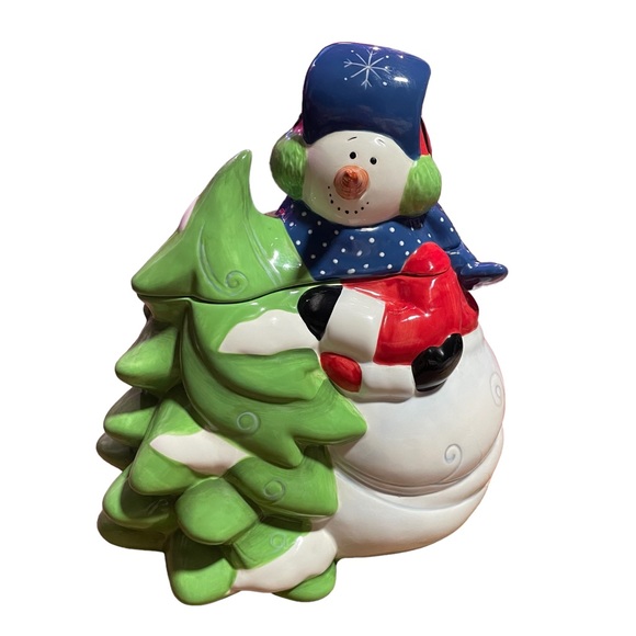 FROSTY THE SNOWMAN LARGE 3-D GLAZED CERAMIC CHRISTMAS COOKIE JAR HAND-CRAFTED - Picture 10 of 10